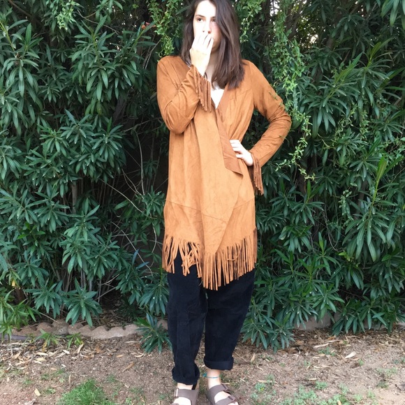 CAMEL BOHEMIAN KNEE LENGTH FRINGE JACKET - Picture 4 of 5